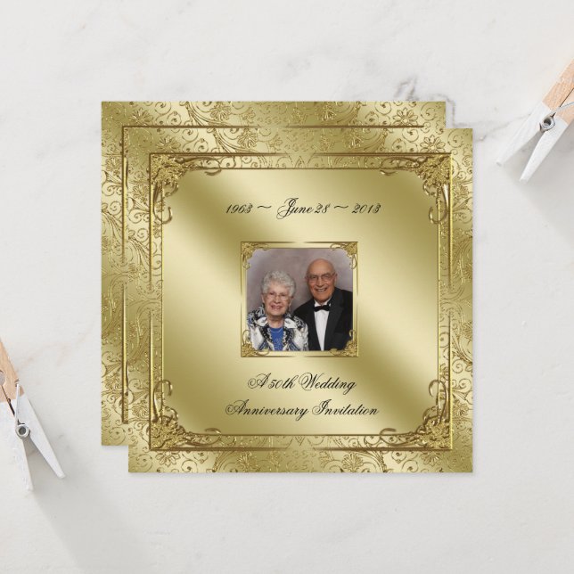 Invitation élégante pour les 50 ans de mariage (Devant/Arrière en situation)