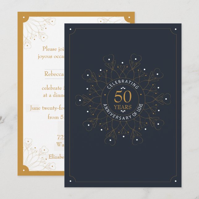 Invitation élégante pour les 50 ans de mariage (Devant / Derrière)