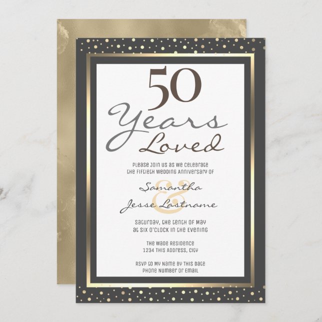 Invitation élégante pour les 50 ans de mariage ave (Devant / Derrière)