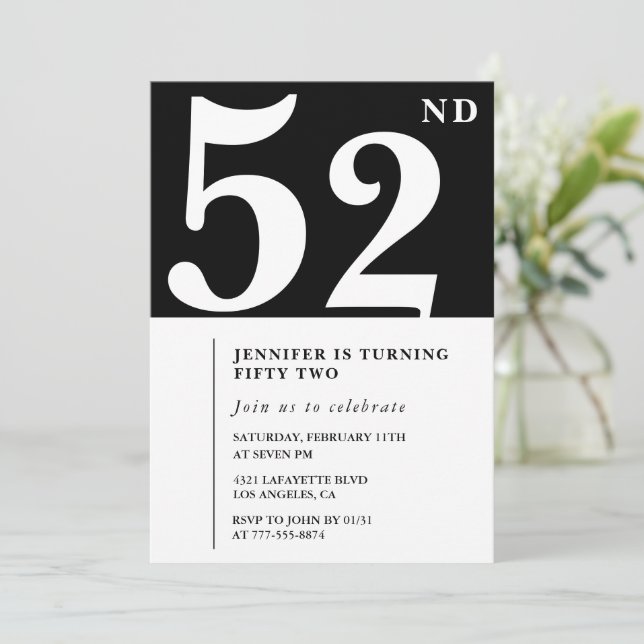 Invitation élégante pour les 52 ans d'une femme Ch (Debout devant)