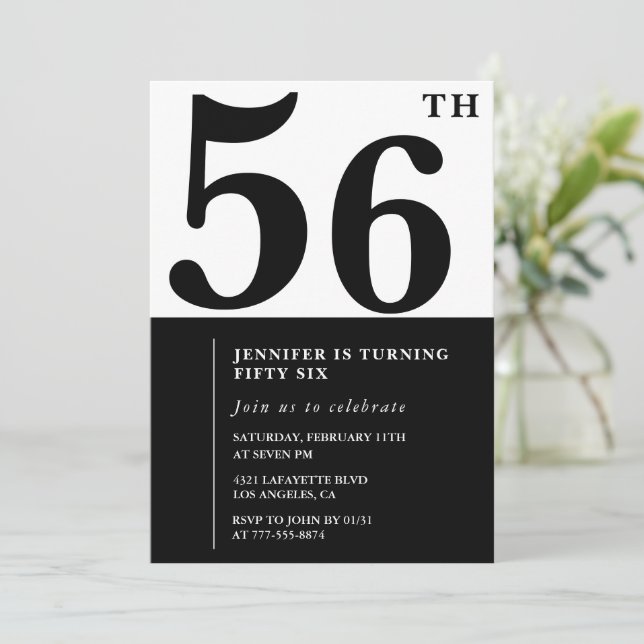 Invitation élégante pour les 56 ans d'une femme No (Debout devant)