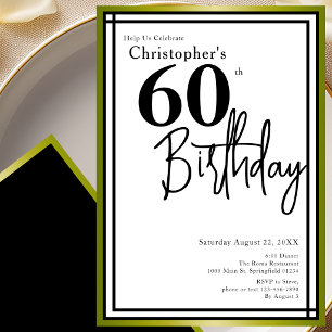 Invitation élégante pour les 60 ans en noir et or