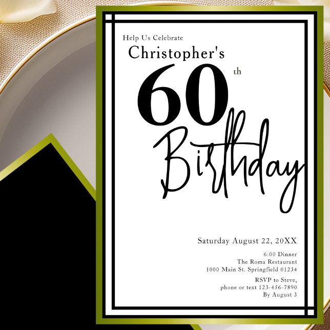 Invitation élégante pour les 60 ans en noir et or  (Créateur téléchargé)