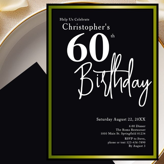 Invitation élégante pour les 60 ans en noir et or  (Créateur téléchargé)