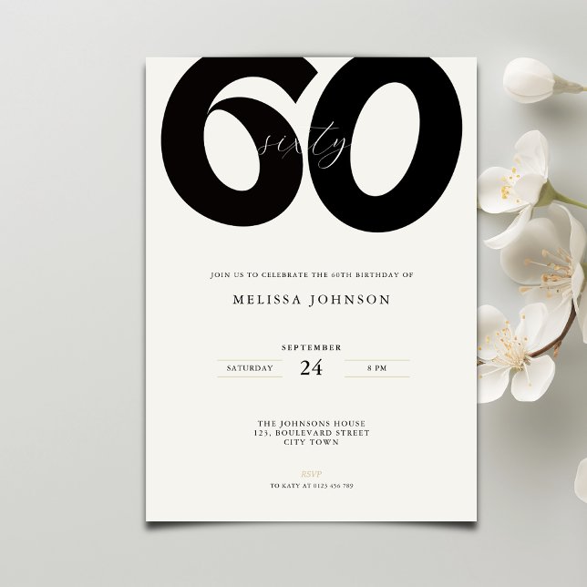 Invitation élégante pour les 60 ans - Style minima (Créateur téléchargé)