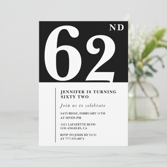 Invitation élégante pour les 62 ans d'une femme Ch (Debout devant)