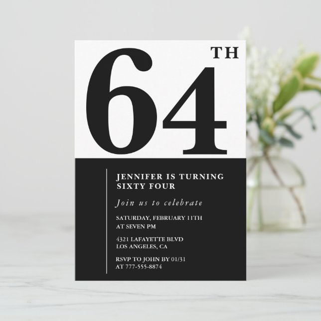 Invitation élégante pour les 64 ans d'une femme No (Debout devant)