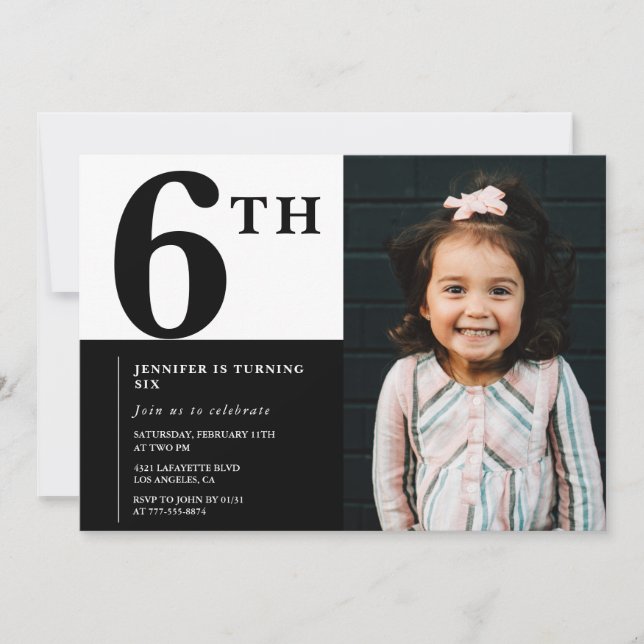 Invitation élégante pour les 6 ans d'une fille Chi (Devant)
