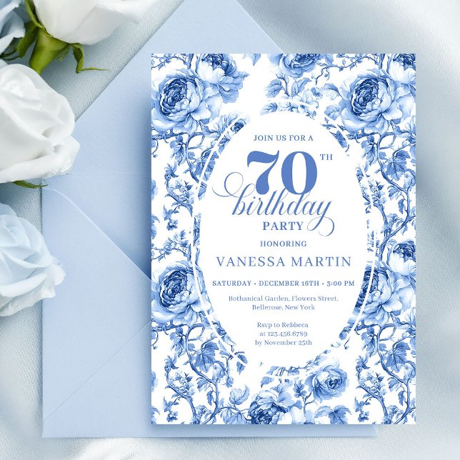 Invitation élégante pour les 70 ans de Deep Blue (Deep Blue 70th Birthday Elegant Party Invitation)