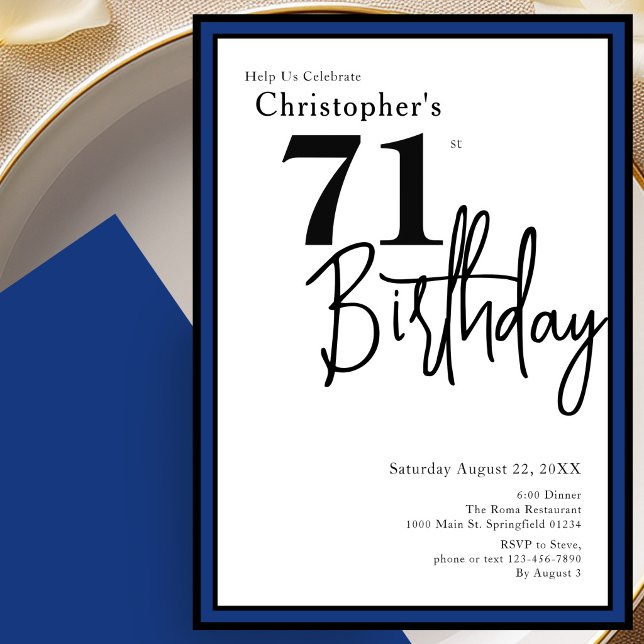 Invitation élégante pour les 71 ans en noir et ble (Créateur téléchargé)