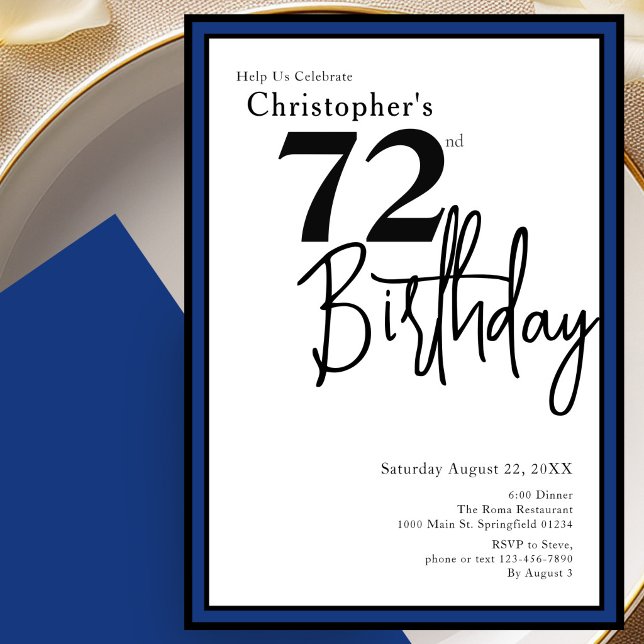 Invitation élégante pour les 72 ans avec du noir e (Créateur téléchargé)