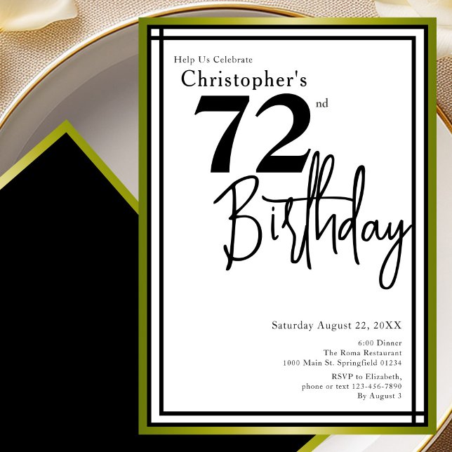Invitation élégante pour les 72 ans avec noir et o (Créateur téléchargé)