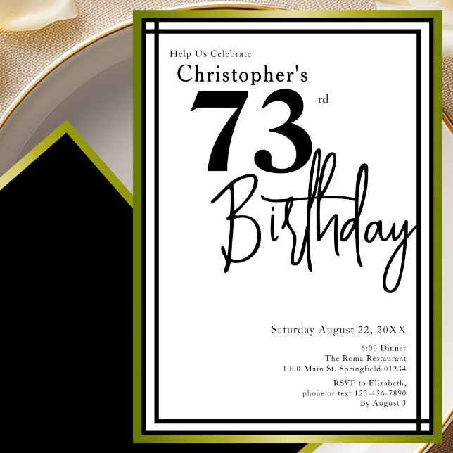 Invitation élégante pour les 73 ans avec noir et o (Créateur téléchargé)