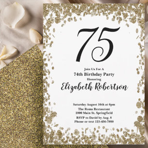 Invitation élégante pour les 75 ans avec des paill
