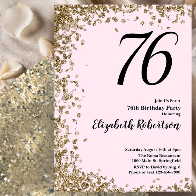 Invitation élégante pour les 76 ans avec sequins r (Créateur téléchargé)