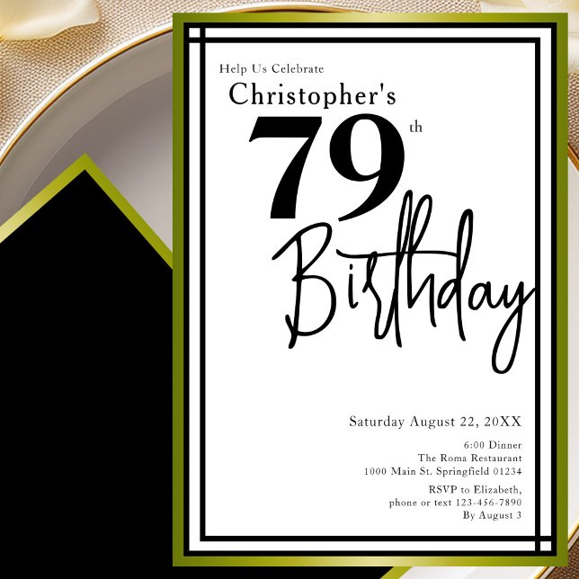 Invitation élégante pour les 79 ans avec noir et o (Créateur téléchargé)