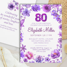 Invitation élégante pour les 80 ans avec des fleur