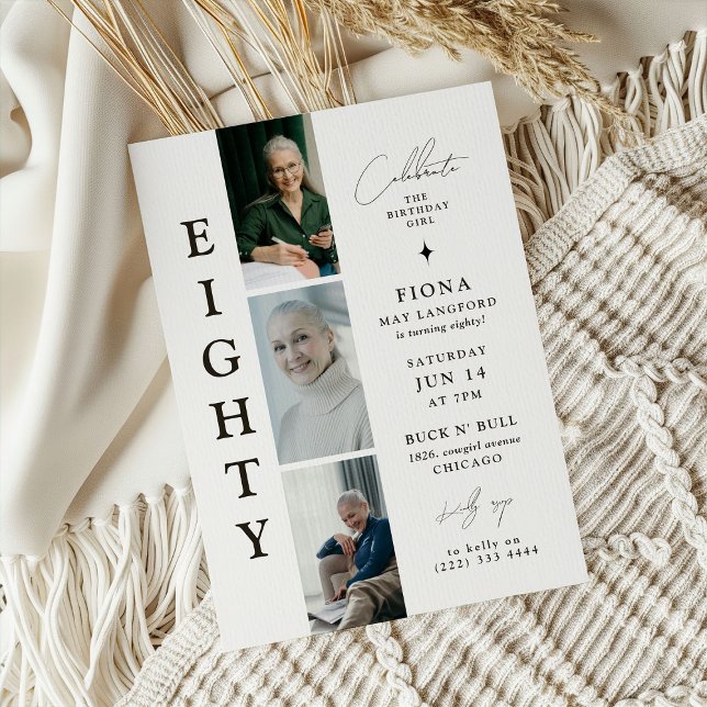 Invitation élégante pour les 80 ans avec une bande (Créateur téléchargé)