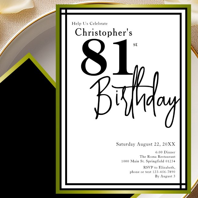 Invitation élégante pour les 81 ans en noir et or  (Créateur téléchargé)