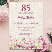 Invitation élégante pour les 85 ans avec fleurs sa