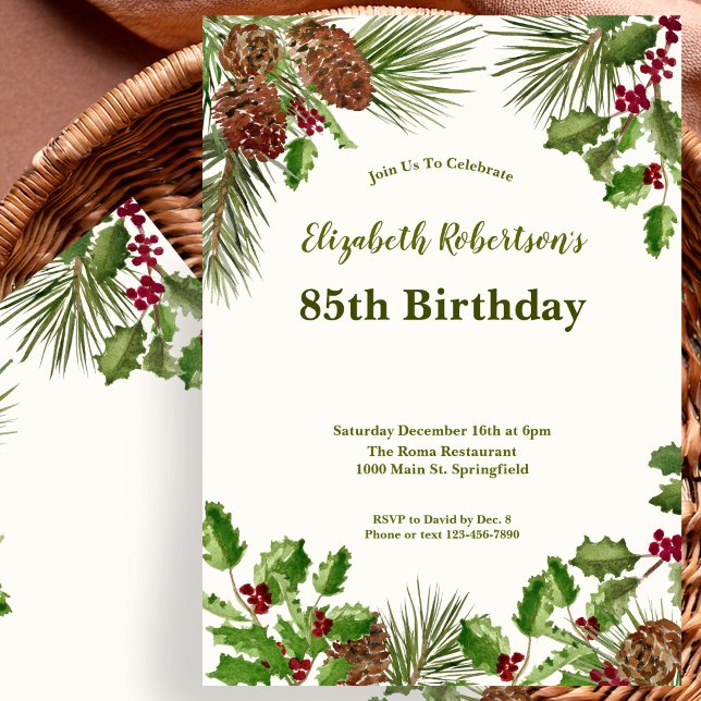 Invitation élégante pour les 85 ans avec verdure h (Créateur téléchargé)