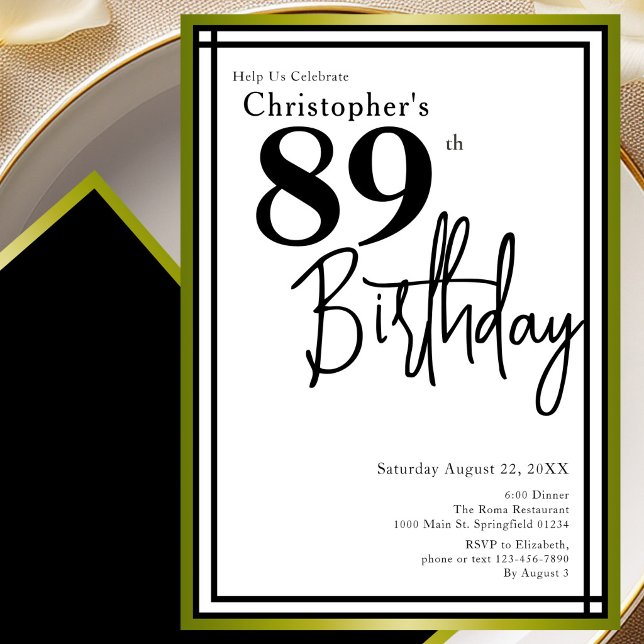 Invitation élégante pour les 89 ans avec noir et o (Créateur téléchargé)