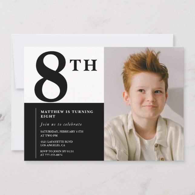 Invitation élégante pour les 8 ans Black Chic Mode (Devant)