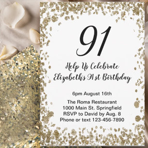 Invitation élégante pour les 91 ans noir et or 