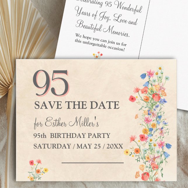 Invitation élégante pour les 95 ans avec fleurs sa (Créateur téléchargé)