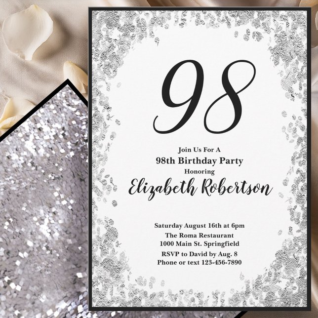 Invitation élégante pour les 98 ans Argent et Noir (Créateur téléchargé)