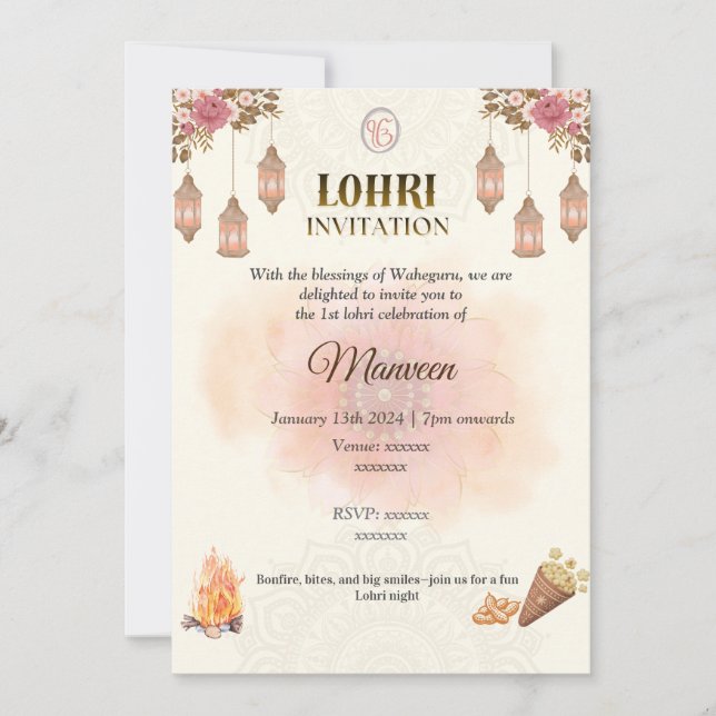 Invitation élégante pour Lohri - Pastel, Minimalis (Devant)