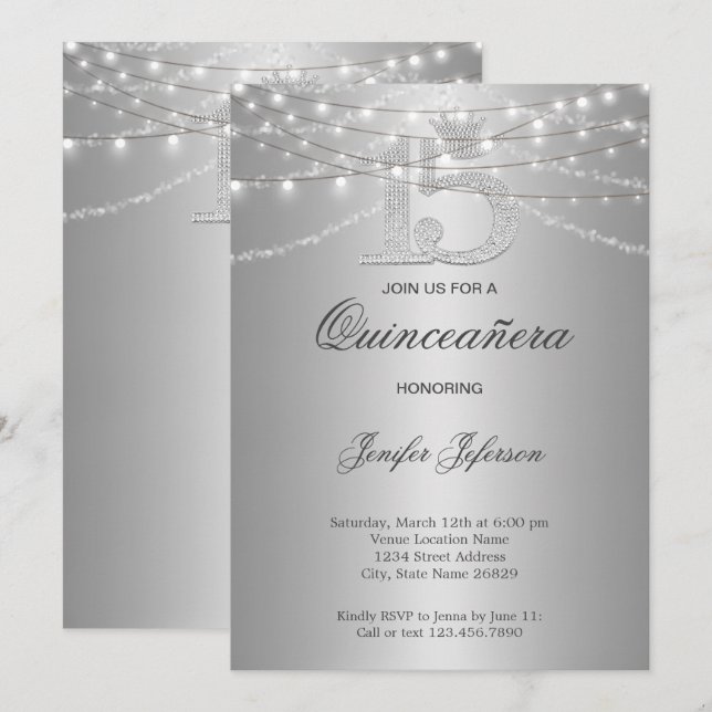 Invitation élégante pour Quinceanera (Devant / Derrière)