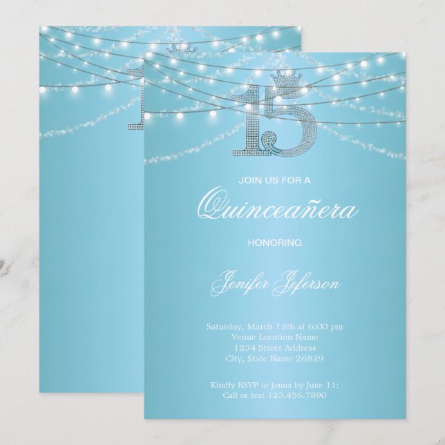 Invitation élégante pour Quinceanera (Devant / Derrière)