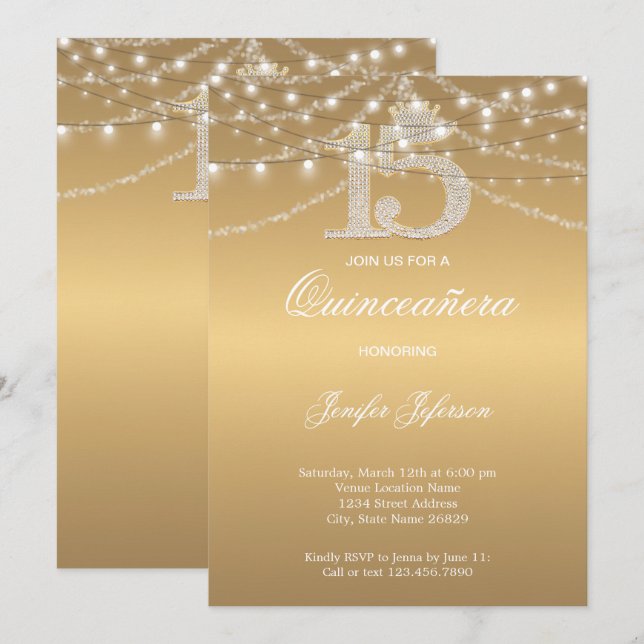 Invitation élégante pour Quinceanera (Devant / Derrière)