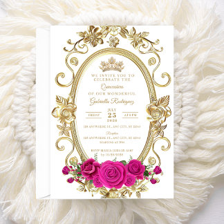 Invitation élégante pour Quinceañera Fleurs Or Ros