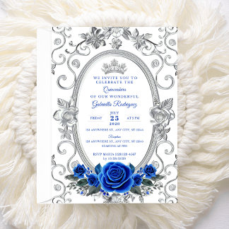 Invitation élégante pour Quinceañera Floral Bleu Z