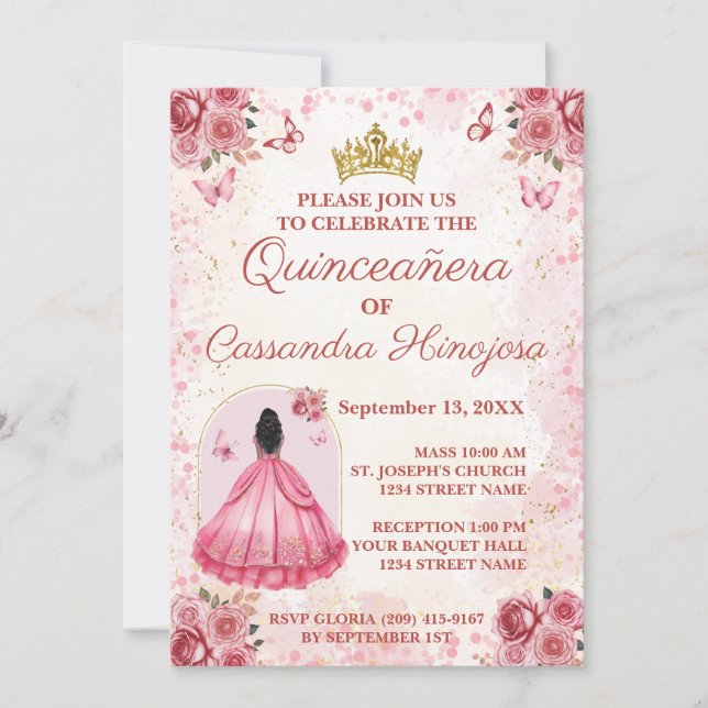 Invitation Élégante pour Quinceañera Rose Pâle 15  (Devant)