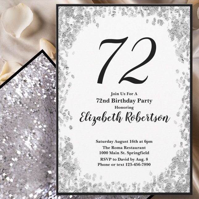 Invitation élégante pour ses 72 ans en argent (Créateur téléchargé)