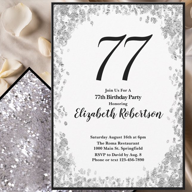 Invitation élégante pour ses 77 ans en argent (Créateur téléchargé)