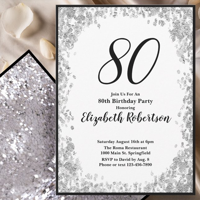 Invitation élégante pour ses 80 ans en argent pour (Créateur téléchargé)