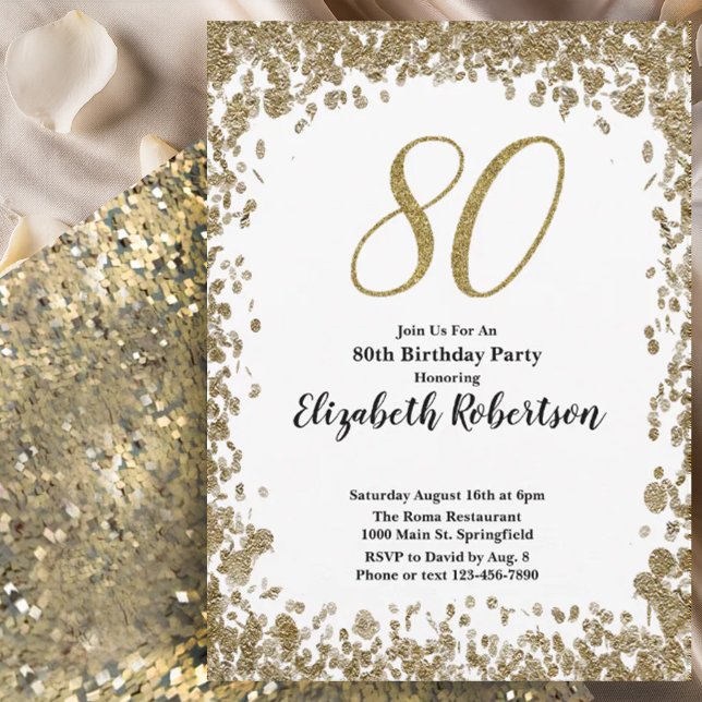 Invitation élégante pour ses 80 ans en or pour ell (Créateur téléchargé)