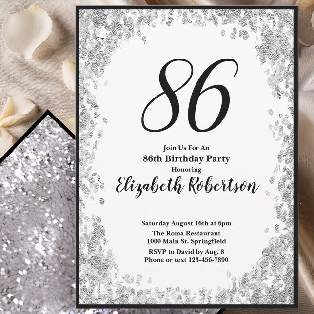 Invitation élégante pour ses 86 ans en argent pour (Créateur téléchargé)