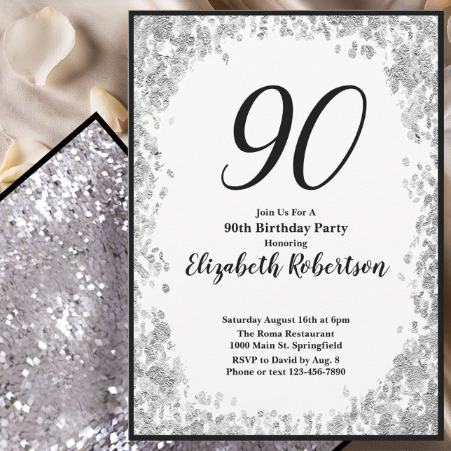 Invitation élégante pour ses 90 ans en argent pour (Créateur téléchargé)