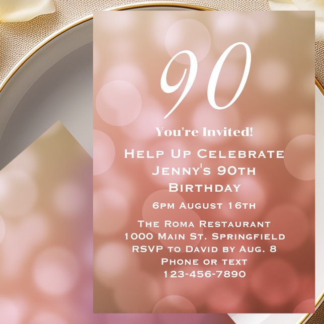 Invitation élégante pour ses 90 ans en rose (Créateur téléchargé)