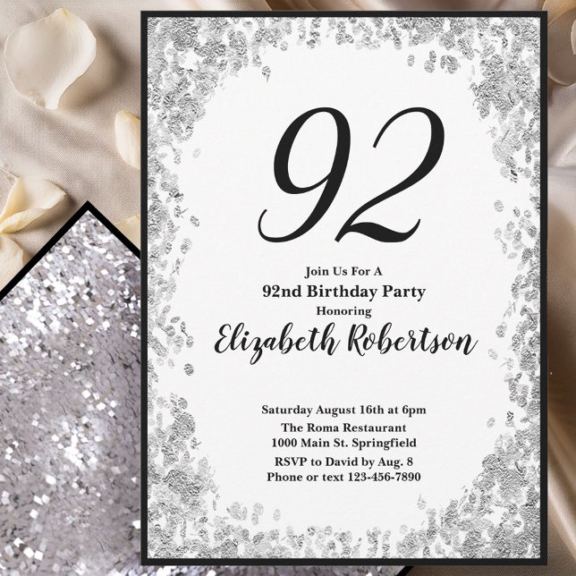 Invitation élégante pour ses 92 ans en argent pour (Créateur téléchargé)