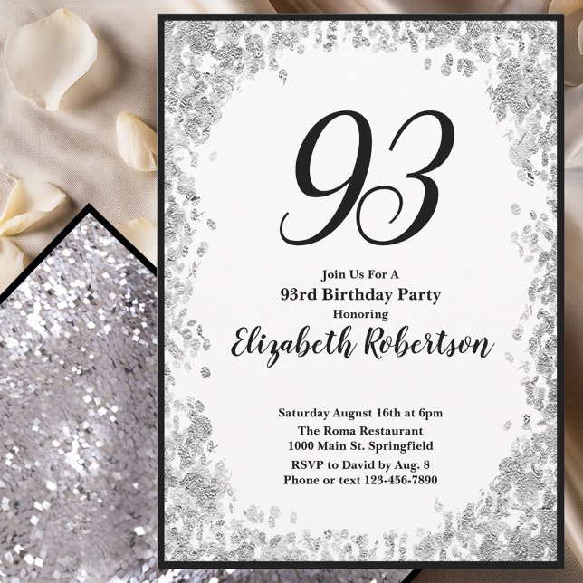 Invitation élégante pour ses 93 ans en argent pour (Créateur téléchargé)