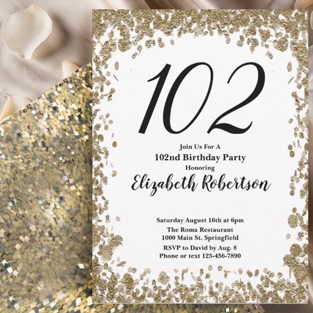 Invitation élégante pour son 102e anniversaire en  (Créateur téléchargé)