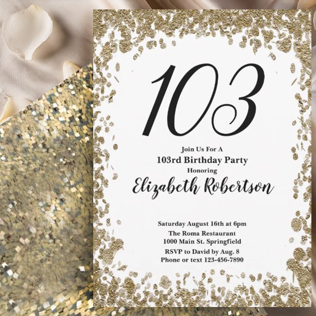 Invitation élégante pour son 103e anniversaire en  (Créateur téléchargé)