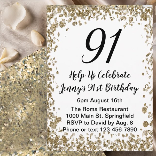 Invitation élégante pour son 91e anniversaire en o (Créateur téléchargé)