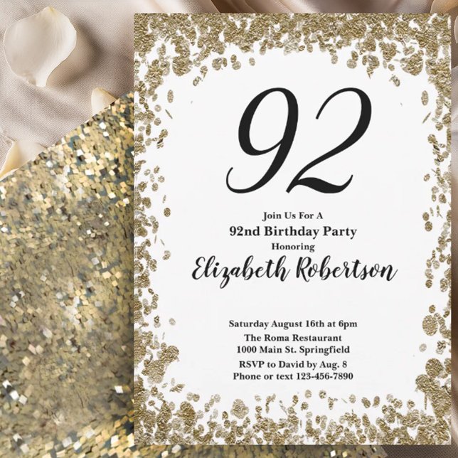 Invitation élégante pour son 92e anniversaire en o (Créateur téléchargé)